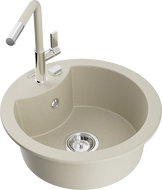Mexen Diego Évier de cuisine en granit 1 bac avec robinet Flora, beige - 6512-69-670401-09