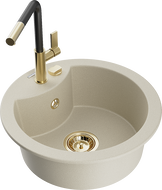 Mexen Diego évier en granit à 1 bac avec robinet de cuisine Flora, beige - 6512-69-670401-57-G