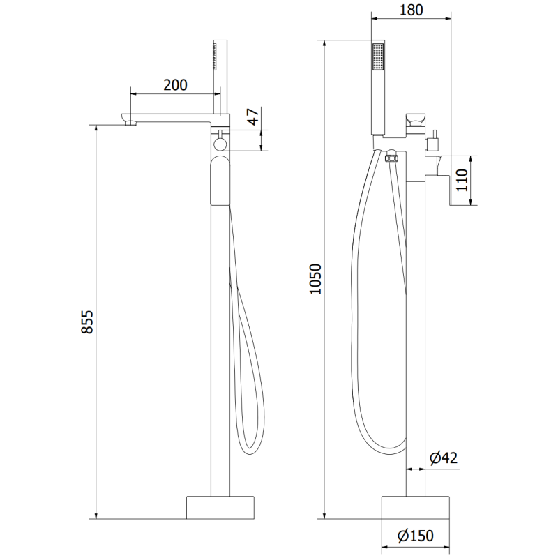 Mexen Leda robinet de baignoire autoportant, chrome - 75633-00