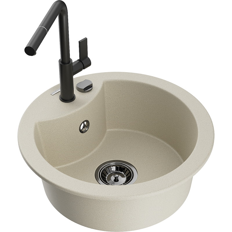 Mexen Diego Évier en granit 1 bac avec robinet de cuisine Flora, beige - 6512-69-670401-70-B