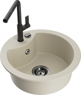 Mexen Diego évier en granit à 1 bac avec robinet de cuisine Flora, beige - 6512-69-670401-70-B