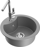 Mexen Diego évier granit 1 bac avec robinet de cuisine Flora, gris - 6512-71-670401-00