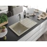 Mexen Bruno évier de cuisine en granit 1 bac avec égouttoir et robinet de cuisine Flora, beige - 6513-69-670401-07