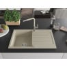 Mexen Bruno évier en granit 1 bac avec égouttoir et robinet de cuisine Flora, beige - 6513-69-670401-09