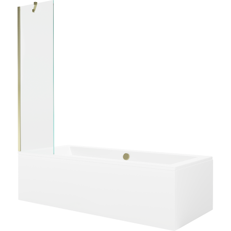 Baignoire rectangulaire Mexen Cube 170 x 80 cm avec tablier et paroi 1-volet 50 cm, transparent, doré - 550517080X9505000050