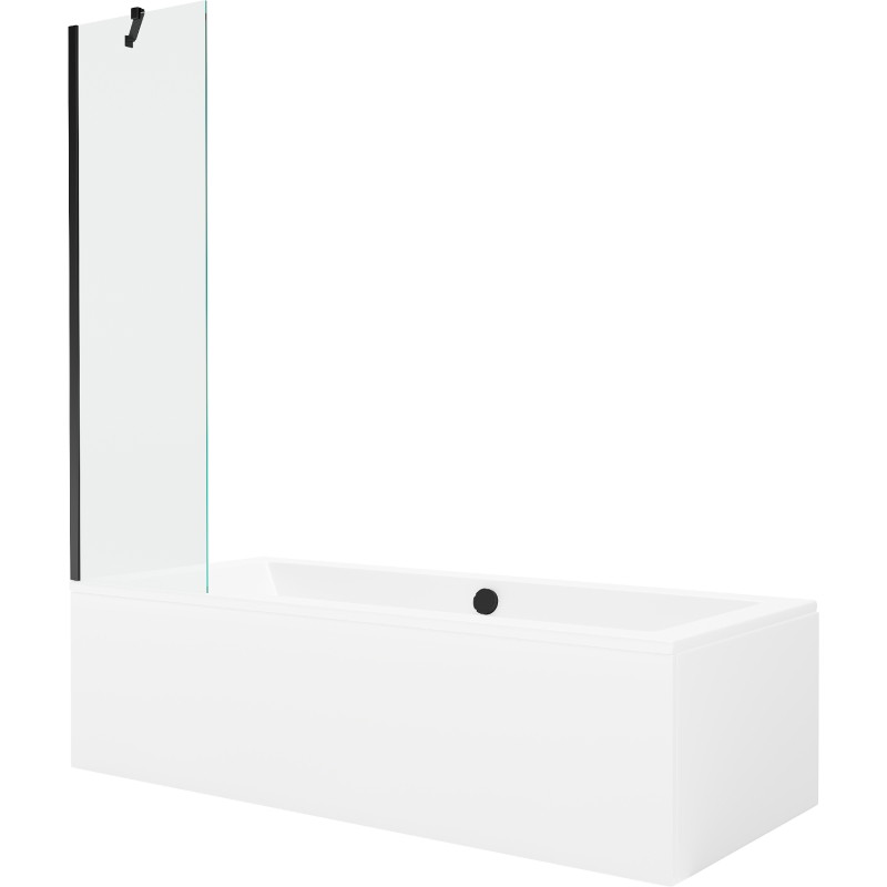 Mexen Cube baignoire rectangulaire 170 x 80 cm avec habillage et paroi de douche 1 vantail 50 cm, transparent, noir