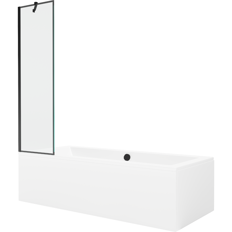 Mexen Cube baignoire rectangulaire 170 x 80 cm avec carénage et paravent à 1 battant 50 cm, motif noir - 550517080X9505007070