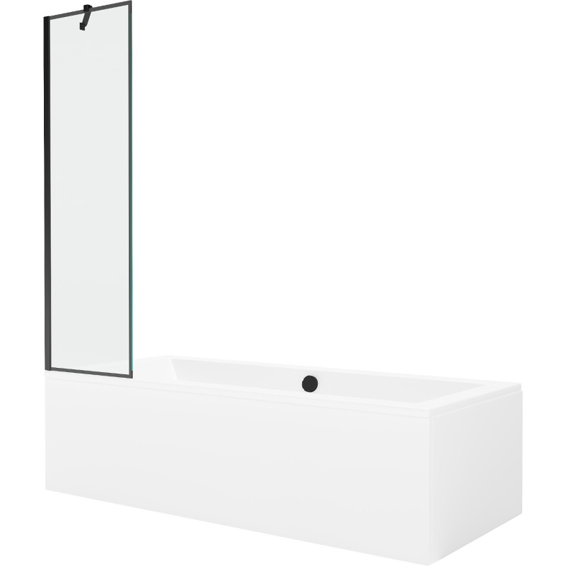 Mexen Cube baignoire rectangulaire 170 x 80 cm avec habillage et paravent à 1 volet 50 cm, motif noir - 550517080X9505007070