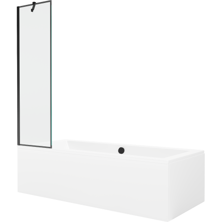 Mexen Cube baignoire rectangulaire 170 x 80 cm avec habillage et paravent à 1 volet 50 cm, motif noir - 550517080X9505007070