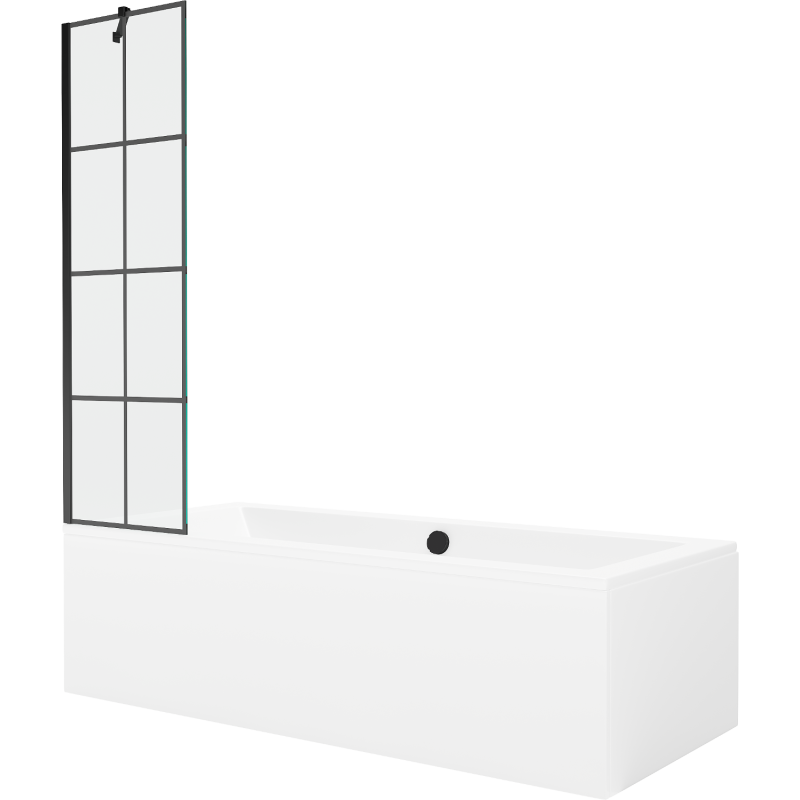 Mexen Cube baignoire rectangulaire 170 x 80 cm avec habillage et paroi 1-volet 50 cm, motif noir - 550517080X9505007077