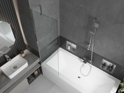 Mexen Cube baignoire rectangulaire 170 x 80 cm avec cadre et écran 1 volet 60 cm, transparent, chrome - 550517080X9506000001
