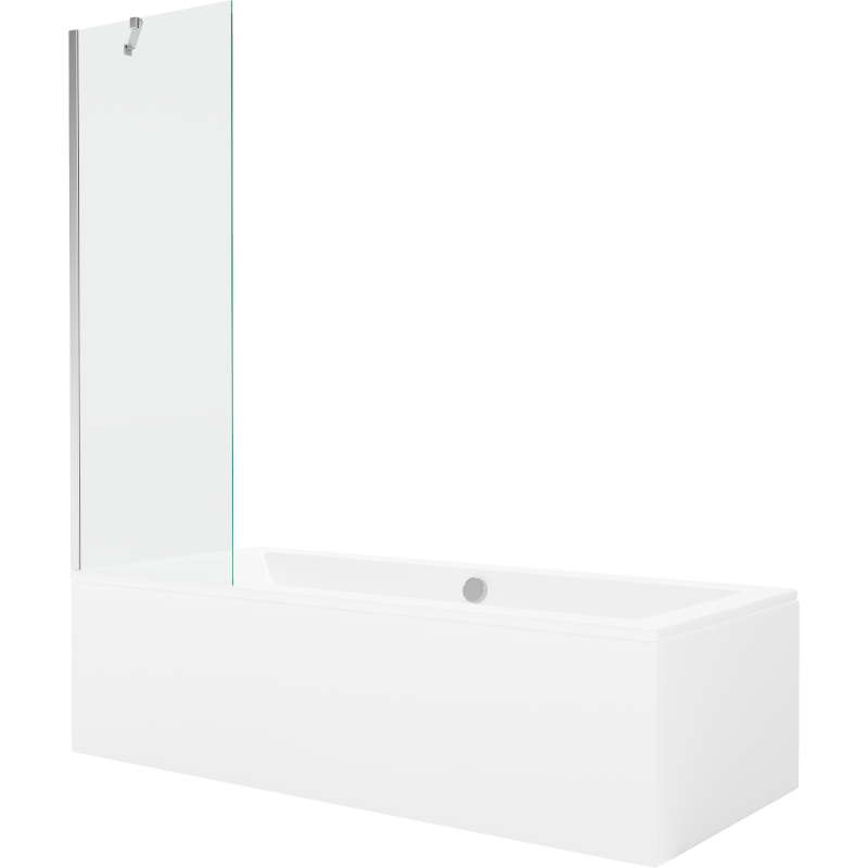 Mexen Cube baignoire rectangulaire 170 x 80 cm avec cadre et écran 1 volet 60 cm, transparent, chrome - 550517080X9506000001