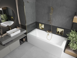 Baignoire rectangulaire Mexen Cube 170 x 80 cm avec habillage et paravent à 1 vantail 60 cm, transparent, doré - 550517080X9506?