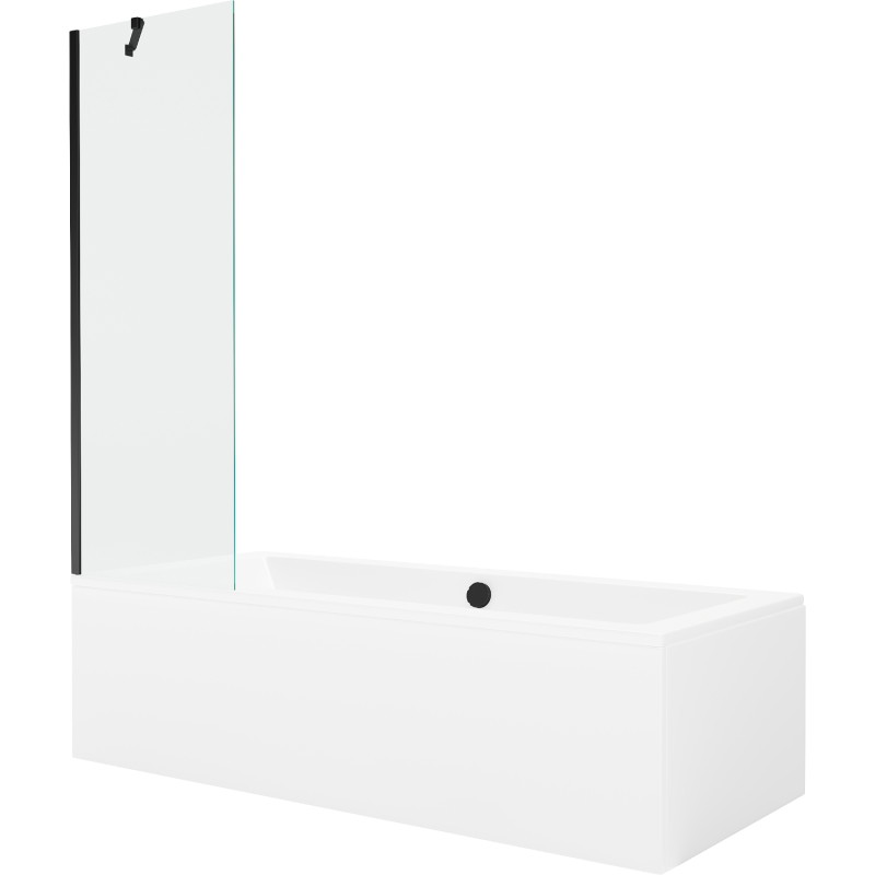 Mexen Cube baignoire rectangulaire 170 x 80 cm avec tablier et pare-baignoire à 1 vantail 60 cm, transparent, noir