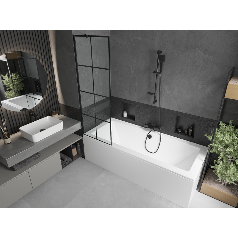 Mexen Cube baignoire rectangulaire 170 x 80 cm avec habillage et paroi à 1 vantail 60 cm, motif noir - 550517080X9506007077