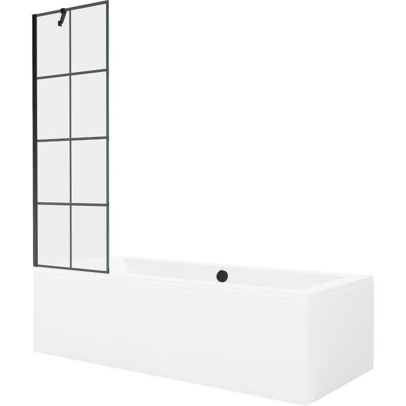 Mexen Cube baignoire rectangulaire 170 x 80 cm avec tablier et paroi de douche à 1 panneau 60 cm, motif noir