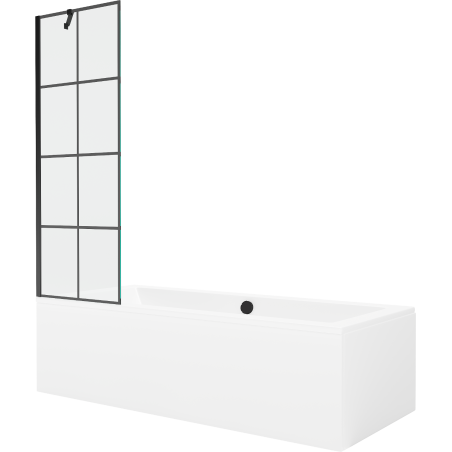 Mexen Cube baignoire rectangulaire 170 x 80 cm avec tablier et écran pare-baignoire à 1 volet 60 cm, motif noir