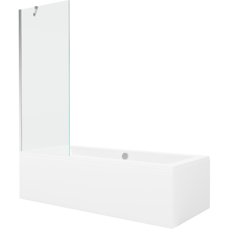 Mexen Cube baignoire rectangulaire 170 x 80 cm avec tablier et paroi 1 volet 70 cm, transparent, chrome - 550517080X9507000001