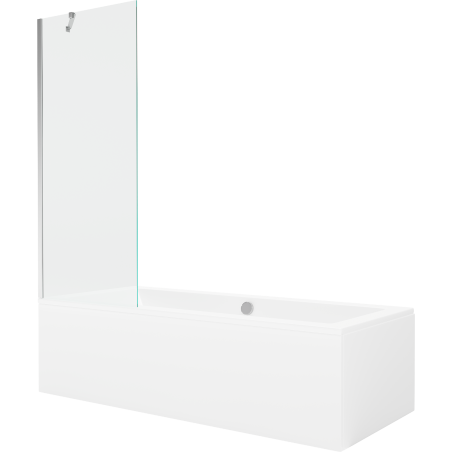 Mexen Cube baignoire rectangulaire 170 x 80 cm avec tablier et paroi 1 volet 70 cm, transparent, chrome - 550517080X9507000001