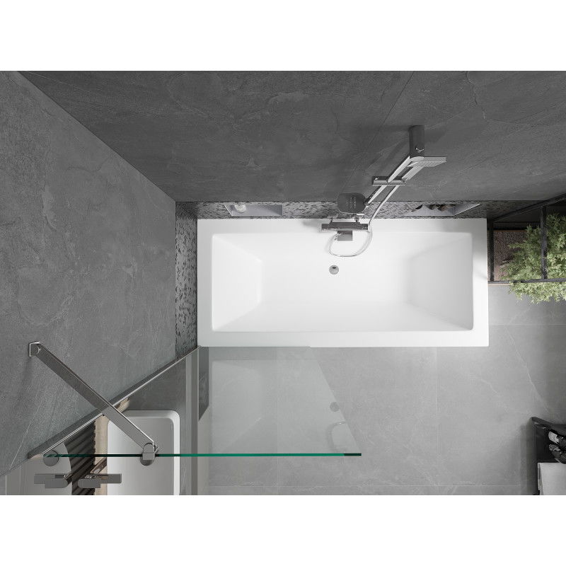 Mexen Cube baignoire rectangulaire 170 x 80 cm avec habillage et paravent à 1 volet 70 cm, transparent, chrome