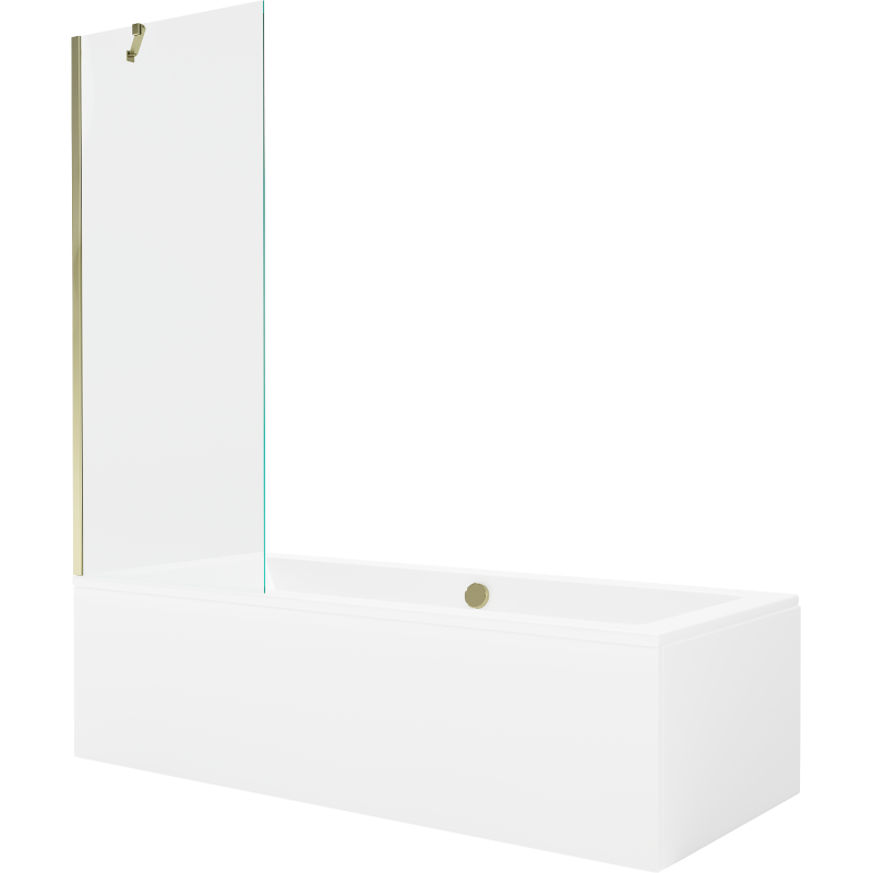 Mexen Cube baignoire rectangulaire 170 x 80 cm avec carénage et paroi 1 battant 70 cm, transparent, or - 550517080X9507000050