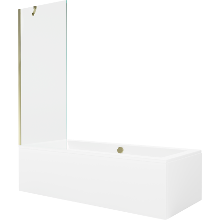 Mexen Cube baignoire rectangulaire 170 x 80 cm avec carénage et paroi 1 battant 70 cm, transparent, or - 550517080X9507000050