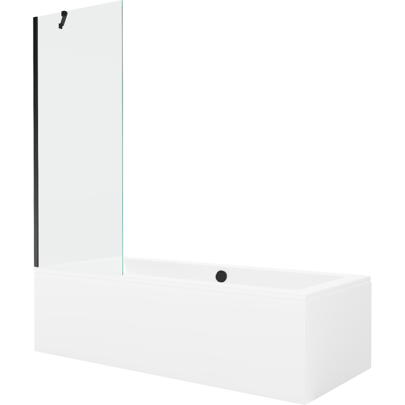 Baignoire rectangulaire Mexen Cube 170 x 80 cm avec habillage et paravent à 1 vantail 70 cm, transparent, noir - 550517080X9507?