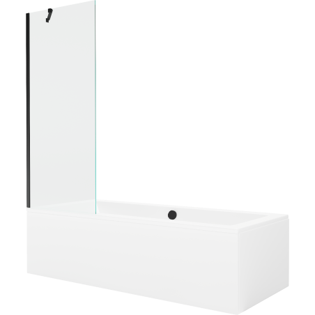 Baignoire rectangulaire Mexen Cube 170 x 80 cm avec habillage et paravent à 1 vantail 70 cm, transparent, noir - 550517080X9507?