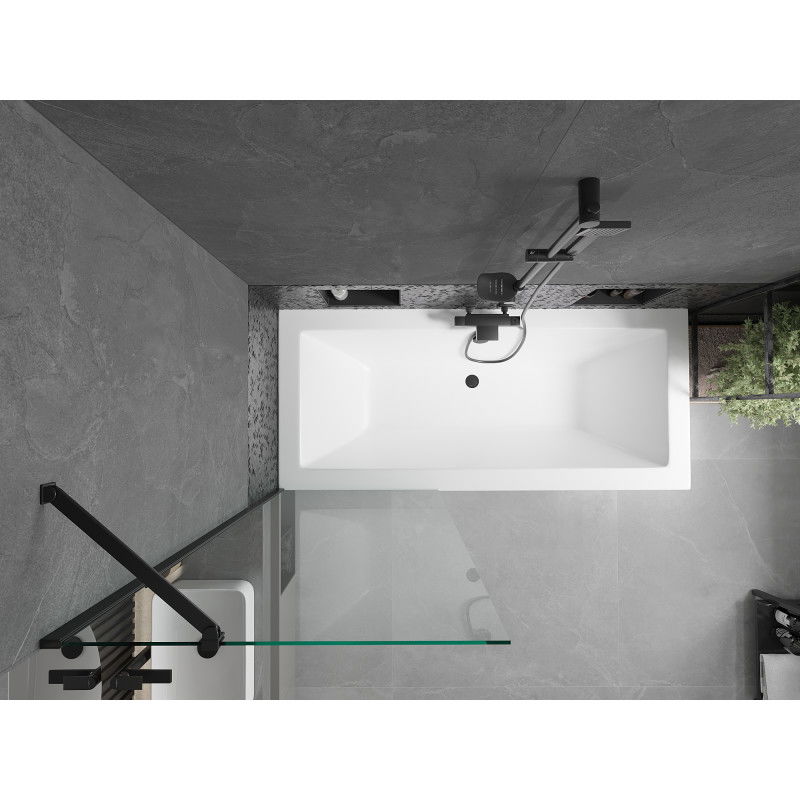 Mexen Cube baignoire rectangulaire 170 x 80 cm avec habillage et paravent 1 battant 70 cm, transparent, noir