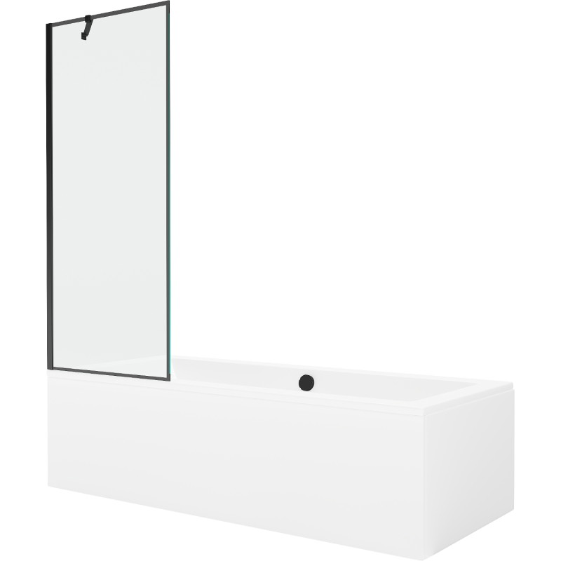 Mexen Cube baignoire rectangulaire 170 x 80 cm avec habillage et paravent à 1 panneau 70 cm, motif noir - 550517080X9507007070