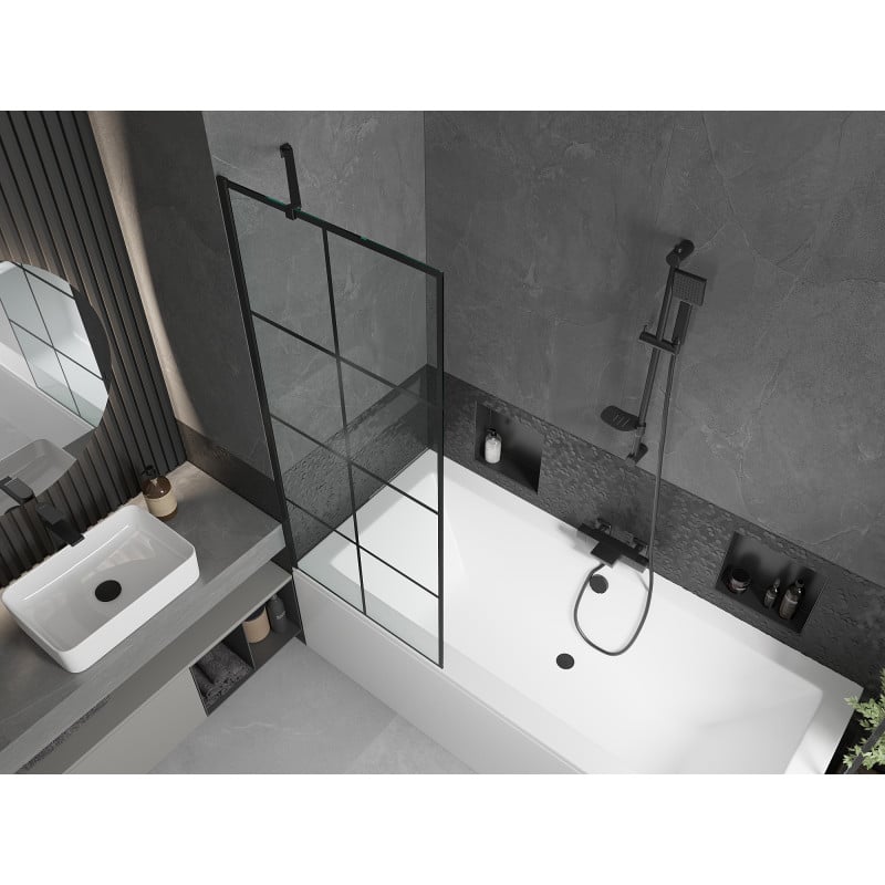 Mexen Cube baignoire rectangulaire 170 x 80 cm avec tablier et pare-bain à 1 volet 70 cm, motif noir - 550517080X9507007077