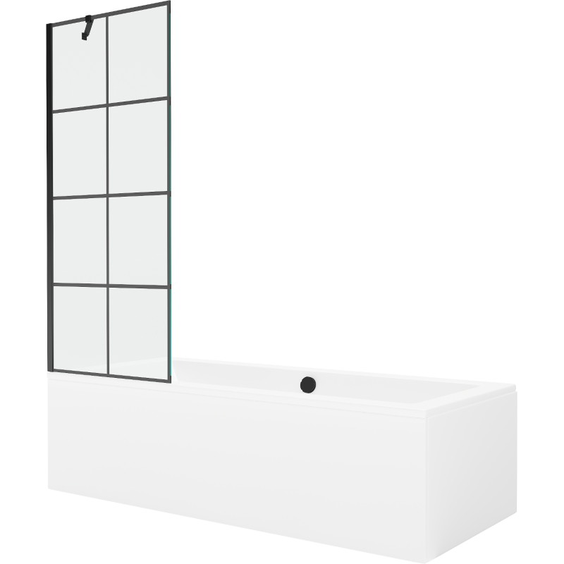 Mexen Cube baignoire rectangulaire 170 x 80 cm avec habillage et paroi 1 volet 70 cm, motif noir - 550517080X9507007077
