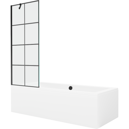 Mexen Cube baignoire rectangulaire 170 x 80 cm avec habillage et paroi de douche à 1 vantail 70 cm, motif noir