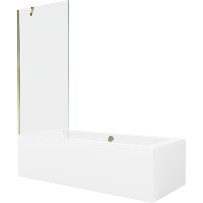 Mexen Cube baignoire rectangulaire 170 x 80 cm avec châssis et paravent à 1 battant 80 cm, transparent, doré