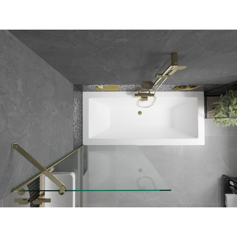 Mexen Cube baignoire rectangulaire 170 x 80 cm avec habillage et paroi 1-volet 80 cm, transparent, doré - 550517080X9508000050