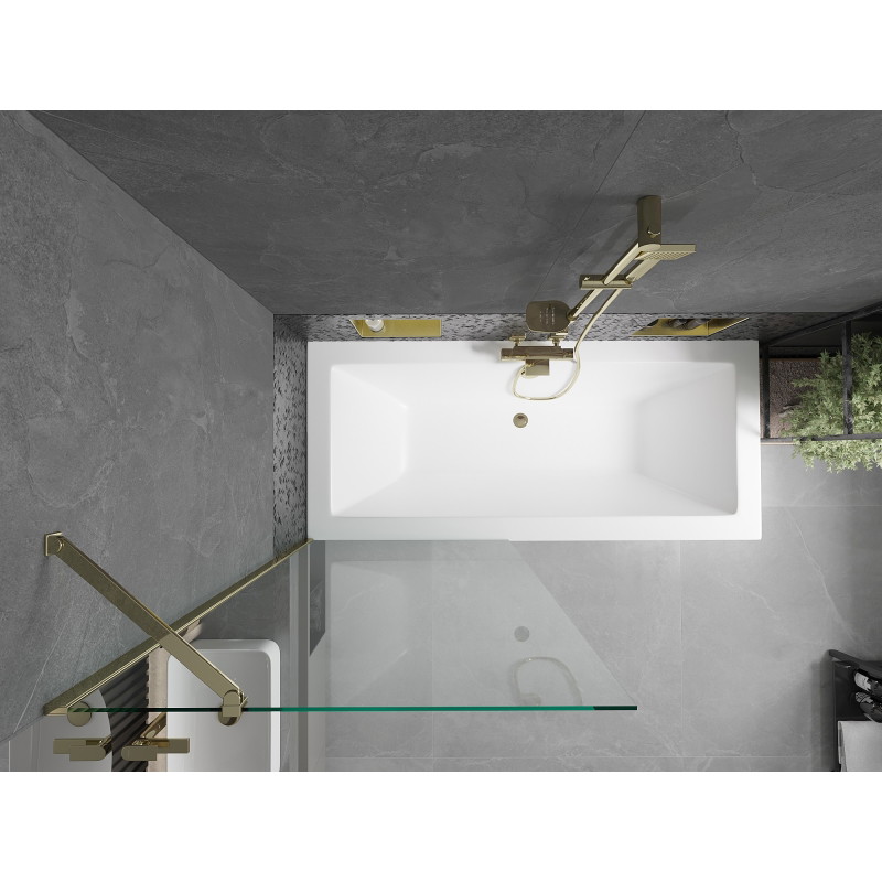 Mexen Cube baignoire rectangulaire 170 x 80 cm avec habillage et paroi de 80 cm pivotante, transparent, doré