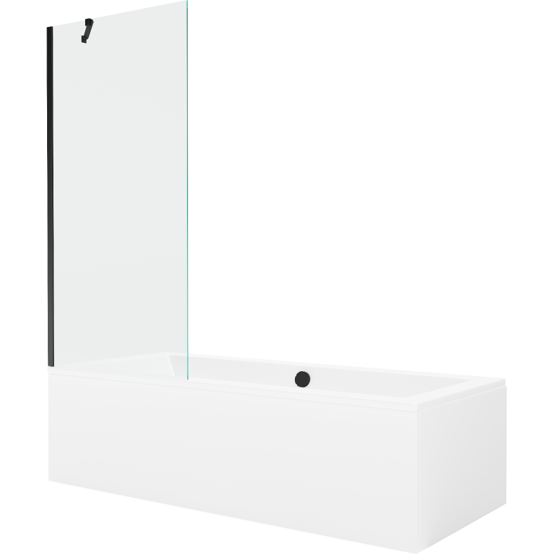 Mexen Cube baignoire rectangulaire 170 x 80 cm avec habillage et paroi 1 volet 80 cm, transparent, noir - 550517080X9508000070
