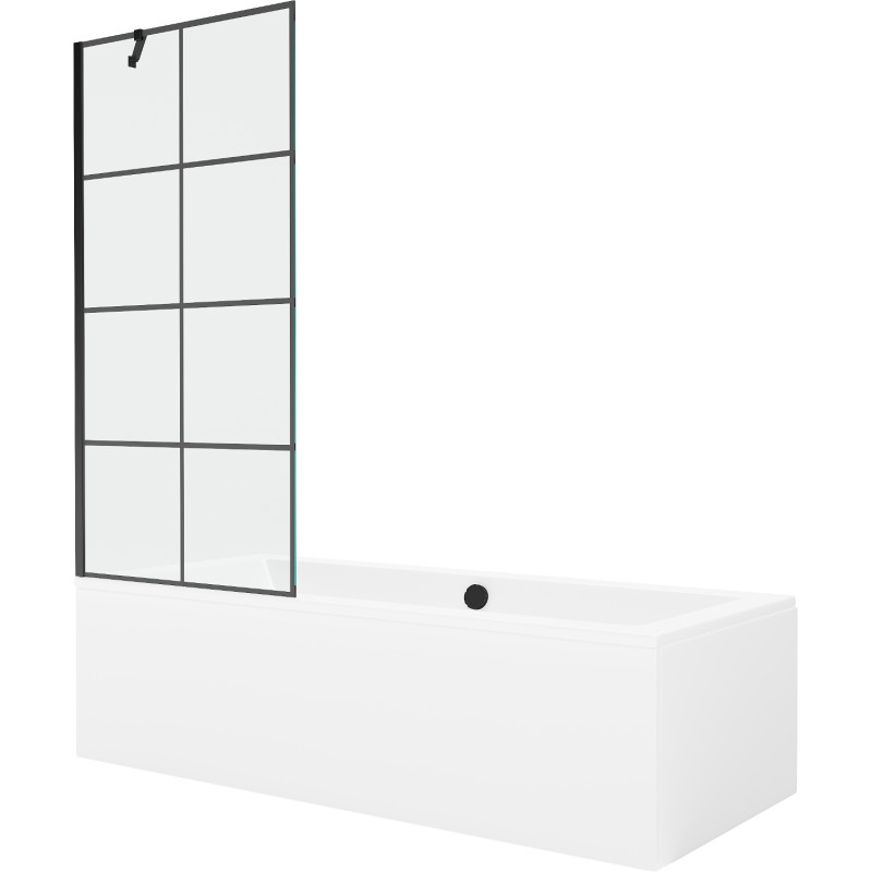 Mexen Cube baignoire rectangulaire 170 x 80 cm avec habillage et pare-douche à 1 volet 80 cm, motif noir - 550517080X9508007077