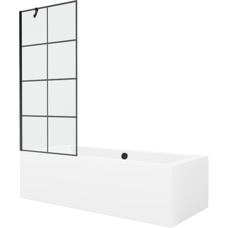 Mexen Cube baignoire rectangulaire 170 x 80 cm avec habillage et paroi 1 battant 80 cm, motif noir - 550517080X9508007077