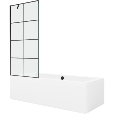 Mexen Cube baignoire rectangulaire 170 x 80 cm avec habillage et pare-douche à 1 volet 80 cm, motif noir - 550517080X9508007077