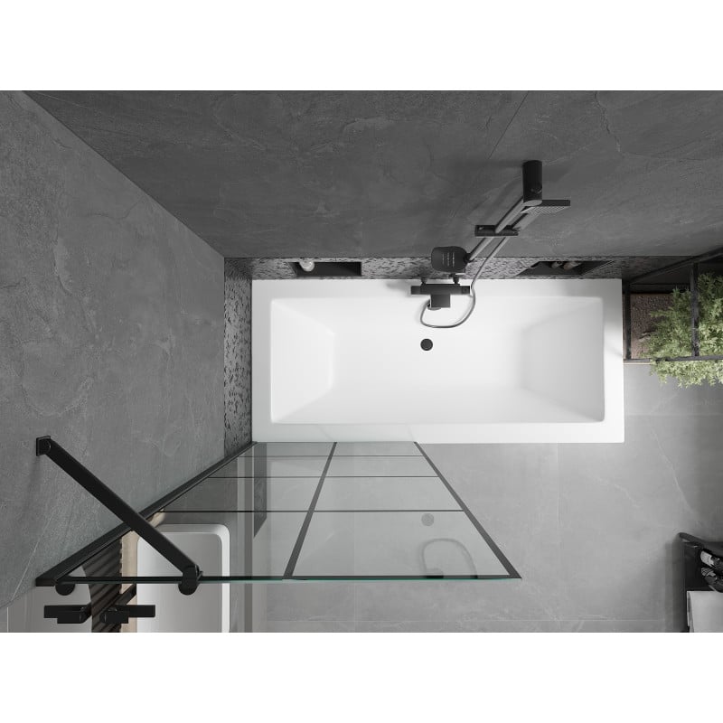 Mexen Cube baignoire rectangulaire 170 x 80 cm avec habillage et paravent 1 volet 80 cm, motif noir - 550517080X9508007077