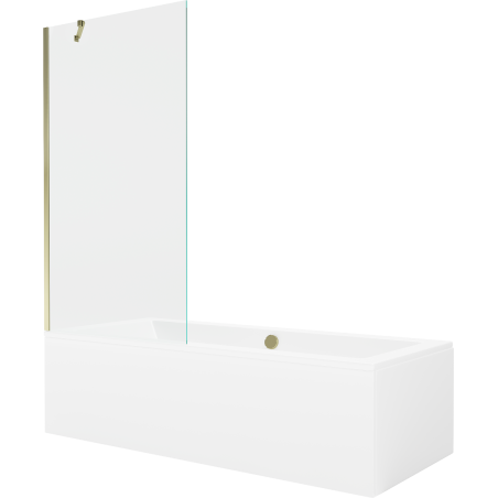 Mexen Cube baignoire rectangulaire 170 x 80 cm avec tablier et paroi 1 volet 90 cm, transparent, doré - 550517080X9509000050