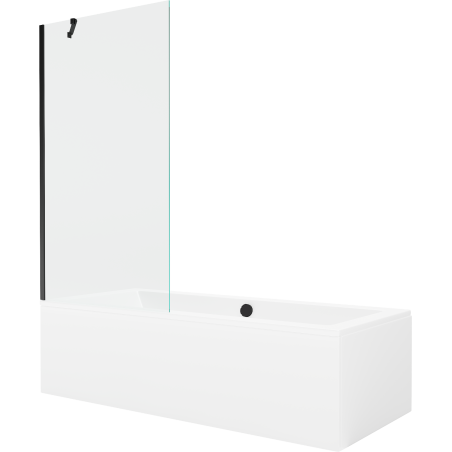 Mexen Cube baignoire rectangulaire 170 x 80 cm avec habillage et paroi 1 aile 90 cm, transparent, noir - 550517080X9509000070