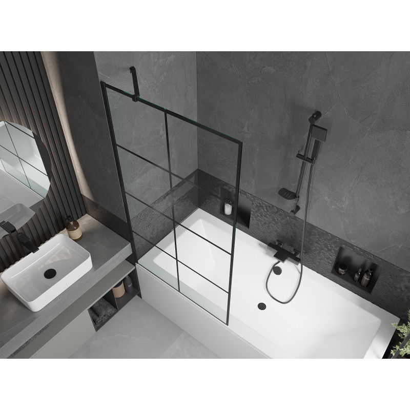 Mexen Cube baignoire rectangulaire 170 x 80 cm avec tablier et paroi de douche à 1 volet 90 cm, motif noir