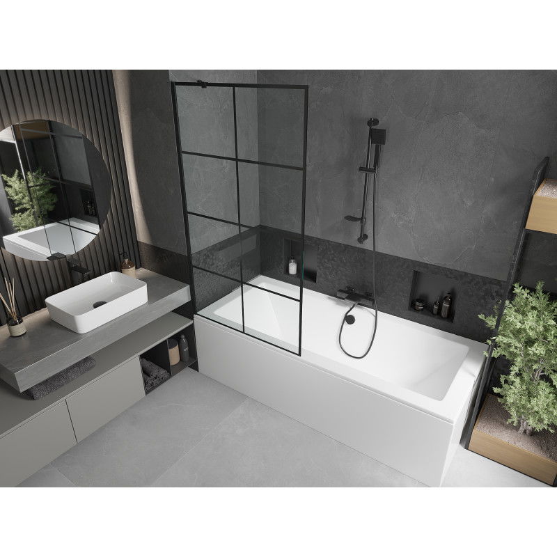 Mexen Cube baignoire rectangulaire 170 x 80 cm avec tablier et paroi de douche à 1 volet 90 cm, motif noir