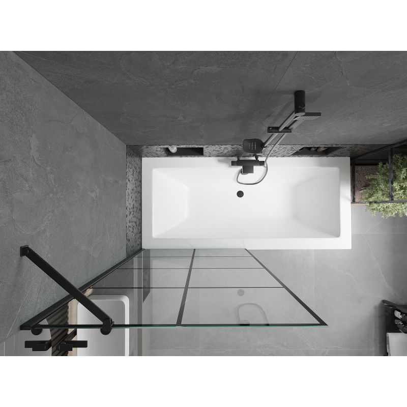 Mexen Cube baignoire rectangulaire 170 x 80 cm avec tablier et paroi de douche à 1 volet 90 cm, motif noir