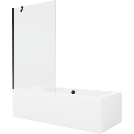 Mexen Cube baignoire rectangulaire 170 x 80 cm avec panneau et paroi de bain 1 volet 100 cm, transparent, noir
