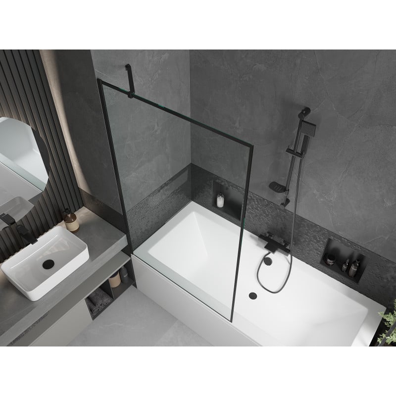 Mexen Cube baignoire rectangulaire 170 x 80 cm avec habillage et écran 1 volet 100 cm, motif noir - 550517080X9510007070