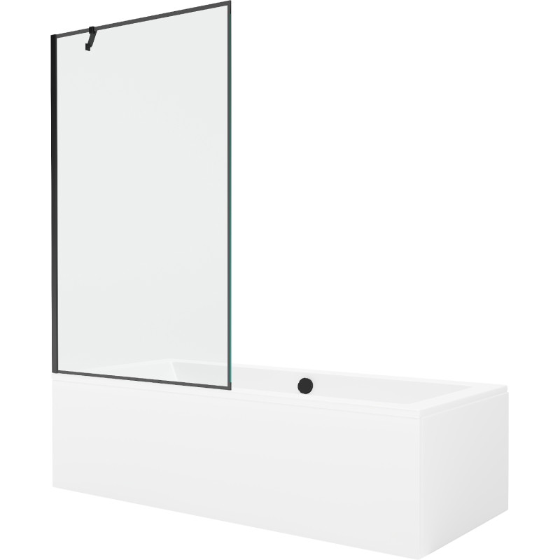 Mexen Cube baignoire rectangulaire 170 x 80 cm avec habillage et pare-baignoire 1 volet 100 cm, motif noir