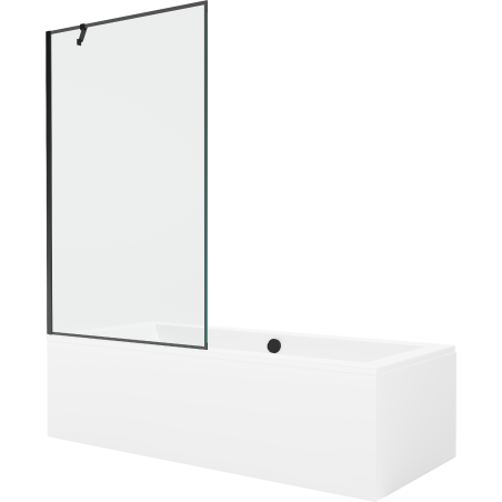 Mexen Cube baignoire rectangulaire 170 x 80 cm avec revêtement et paravent 1 volet 100 cm, motif noir - 550517080X9510007070